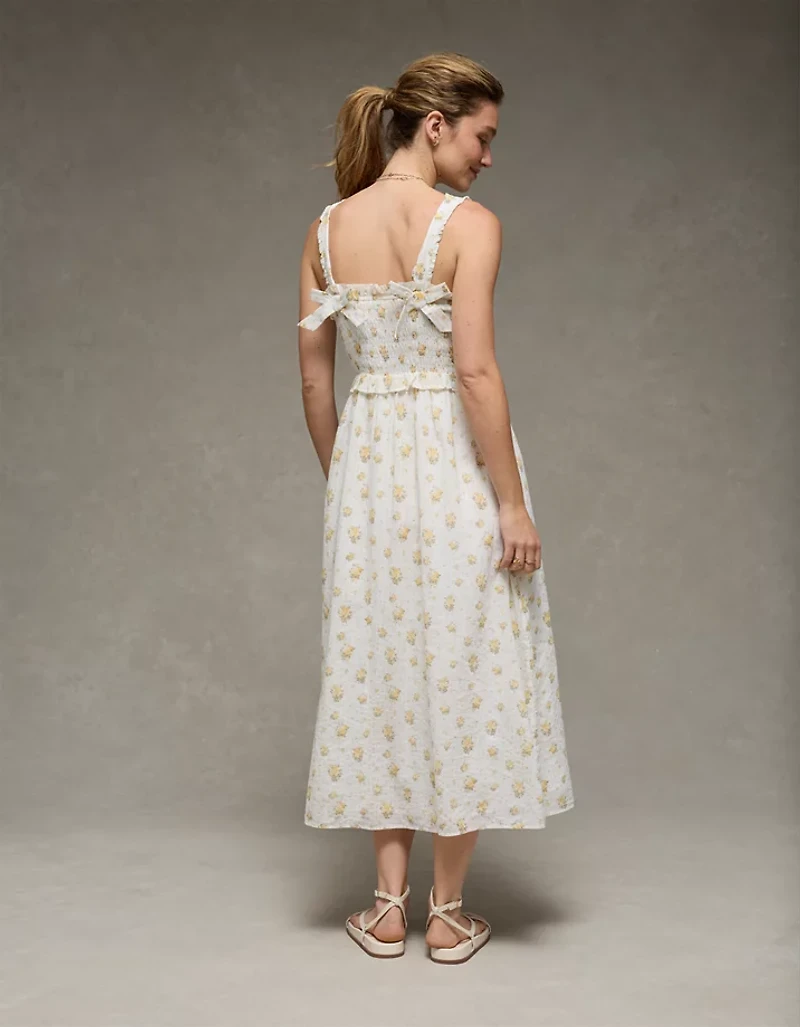 Robe mi-longue à smocks avec boucle dans le dos AE