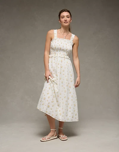 Robe mi-longue à smocks avec boucle dans le dos AE