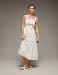 Robe mi-longue à smocks avec boucle dans le dos AE