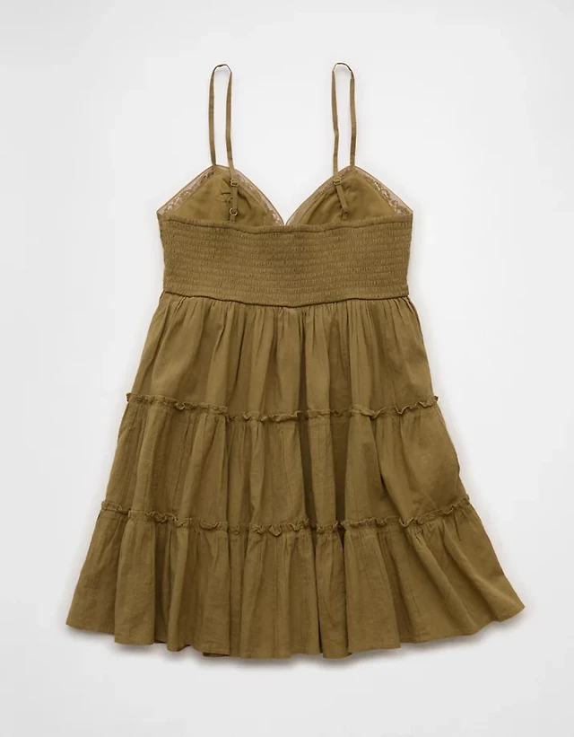 ae corduroy puff sleeve babydoll mini dress AE Babydoll Puff-Sleeve Embroidered Mini Dress Women's Olive Moss XS