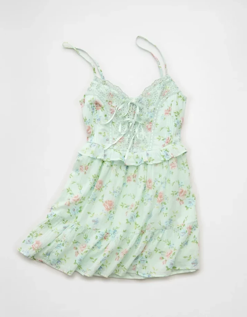 AE V-Neck Tie-Front Embroidered Mini Dress