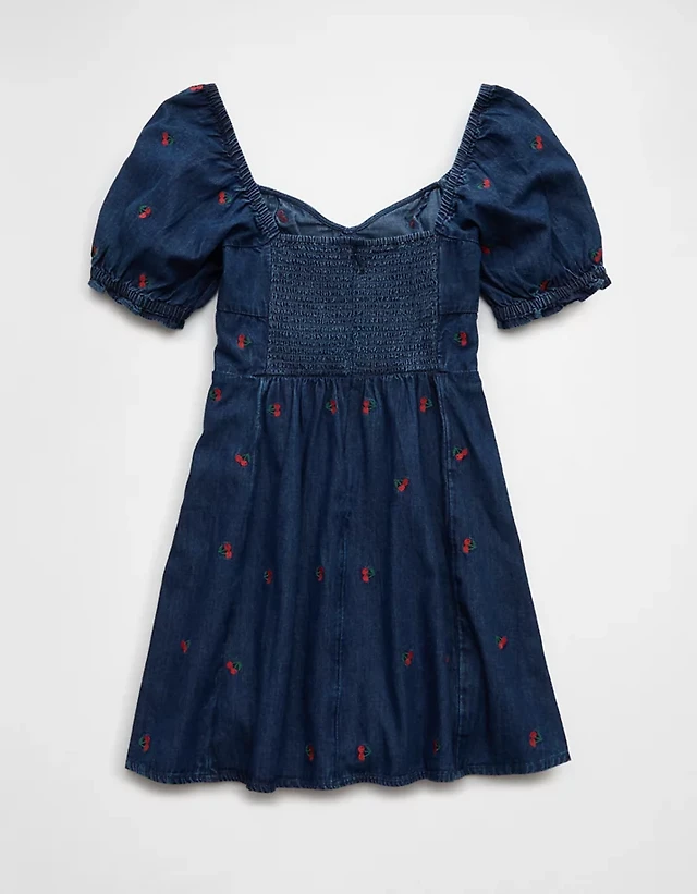 ae floral denim mini shift dress AE Denim Embroidered Mini Dress Women's Multi M