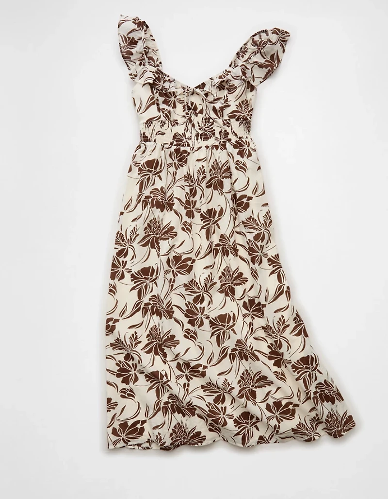 AE Flutter Sleeve Tie-Front Midi Dress