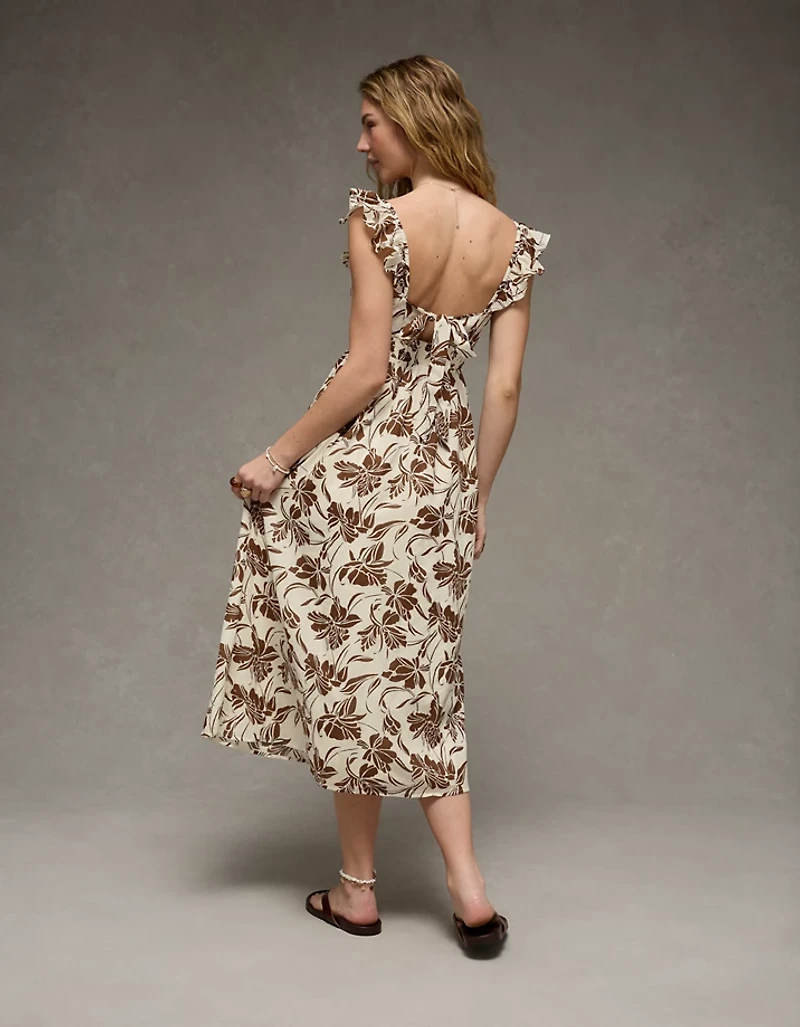 AE Flutter Sleeve Tie-Front Midi Dress