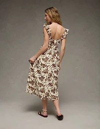 AE Flutter Sleeve Tie-Front Midi Dress