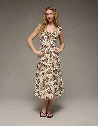 AE Flutter Sleeve Tie-Front Midi Dress