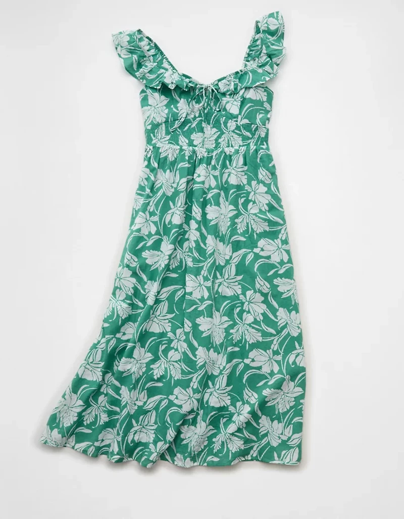 AE Flutter Sleeve Tie-Front Midi Dress