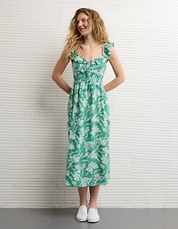 AE Flutter Sleeve Tie-Front Midi Dress