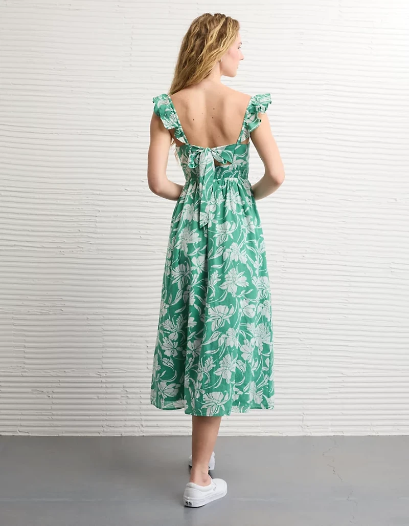 AE Flutter Sleeve Tie-Front Midi Dress