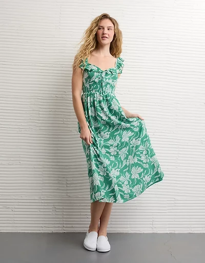 AE Flutter Sleeve Tie-Front Midi Dress