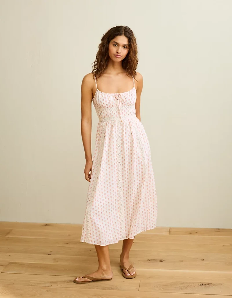 AE Tie-Front Lace Midi Dress