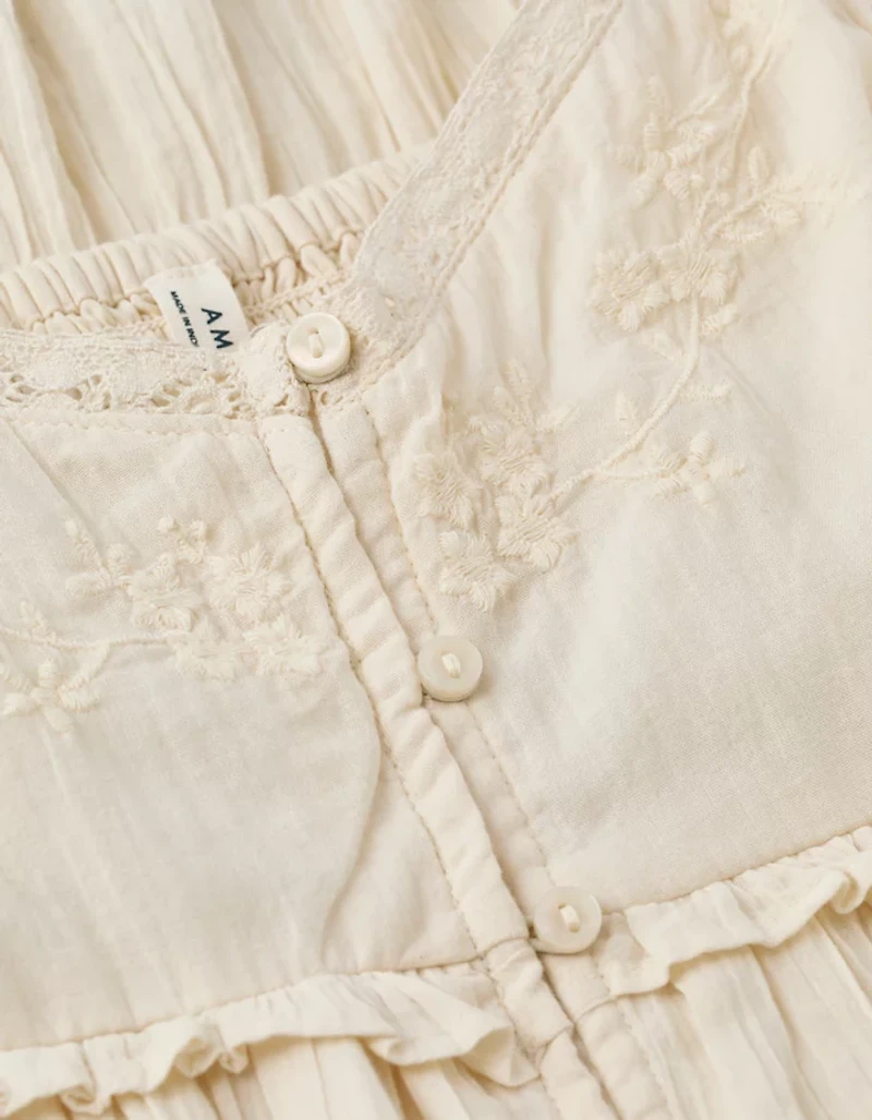 AE Puff-Sleeve Embroidered Mini Dress