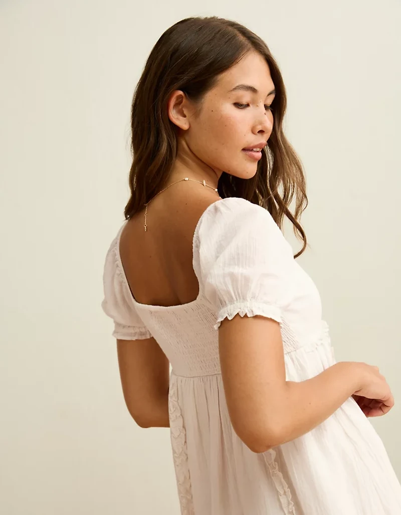 AE Puff-Sleeve Embroidered Mini Dress