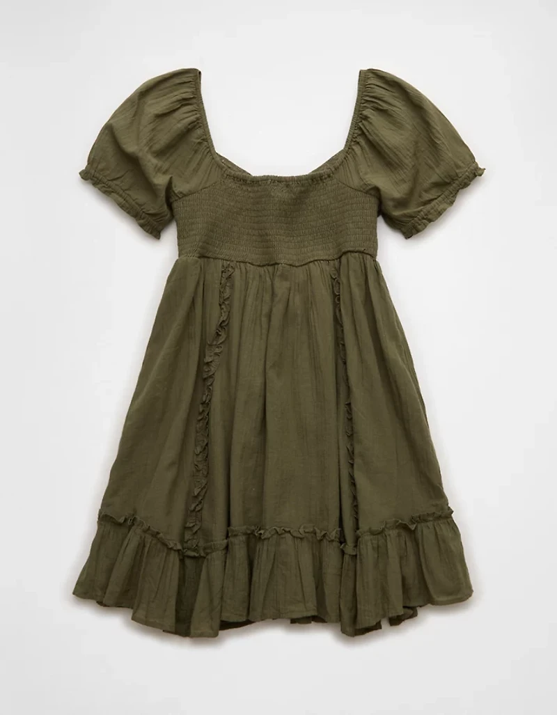 AE Babydoll Puff-Sleeve Embroidered Mini Dress