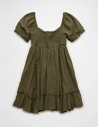 AE Babydoll Puff-Sleeve Embroidered Mini Dress