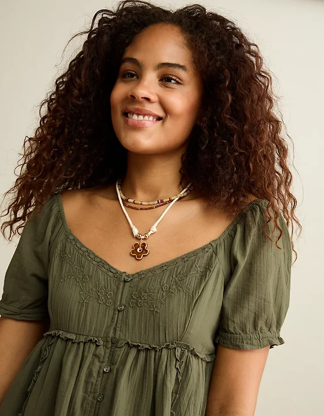 AE Corduroy Puff Sleeve Babydoll Mini Dress at Foxvalley Mall in Aurora, IL