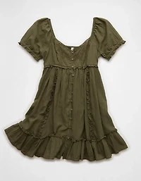AE Babydoll Puff-Sleeve Embroidered Mini Dress