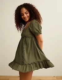 AE Babydoll Puff-Sleeve Embroidered Mini Dress