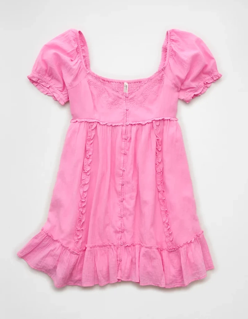 AE Puff-Sleeve Embroidered Mini Dress