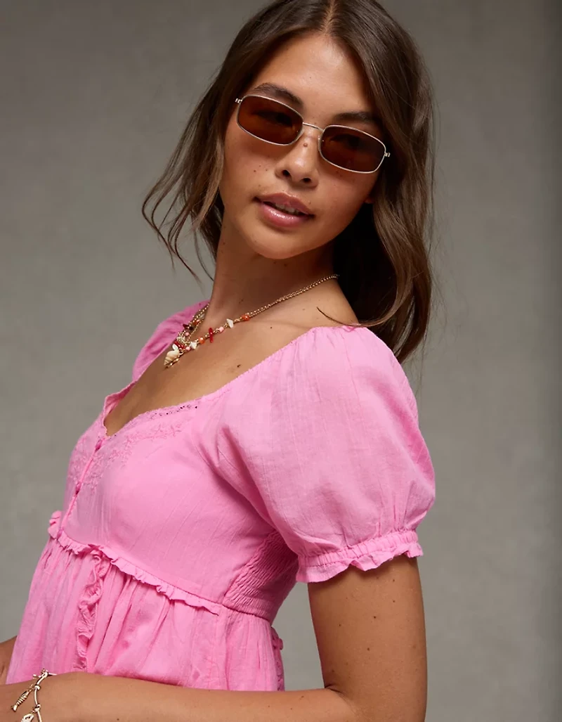 AE Puff-Sleeve Embroidered Mini Dress