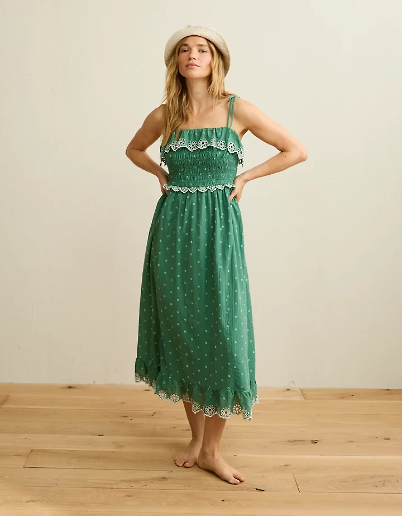 AE Smocked Tie-Strap Midi Dress