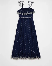 Robe mi-longue à smocks et bretelles nouées AE