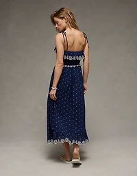 Robe mi-longue à smocks et bretelles nouées AE