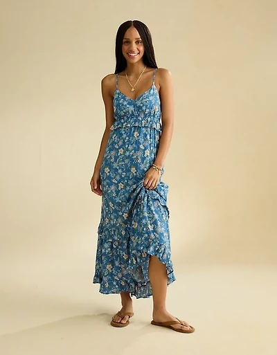 AE V-Neck Ruffle Midi Dress