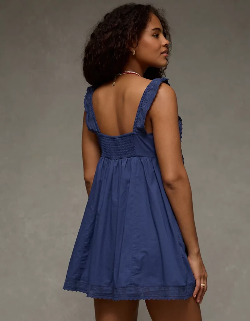 AE Square Neck Lace-Trim Mini Dress