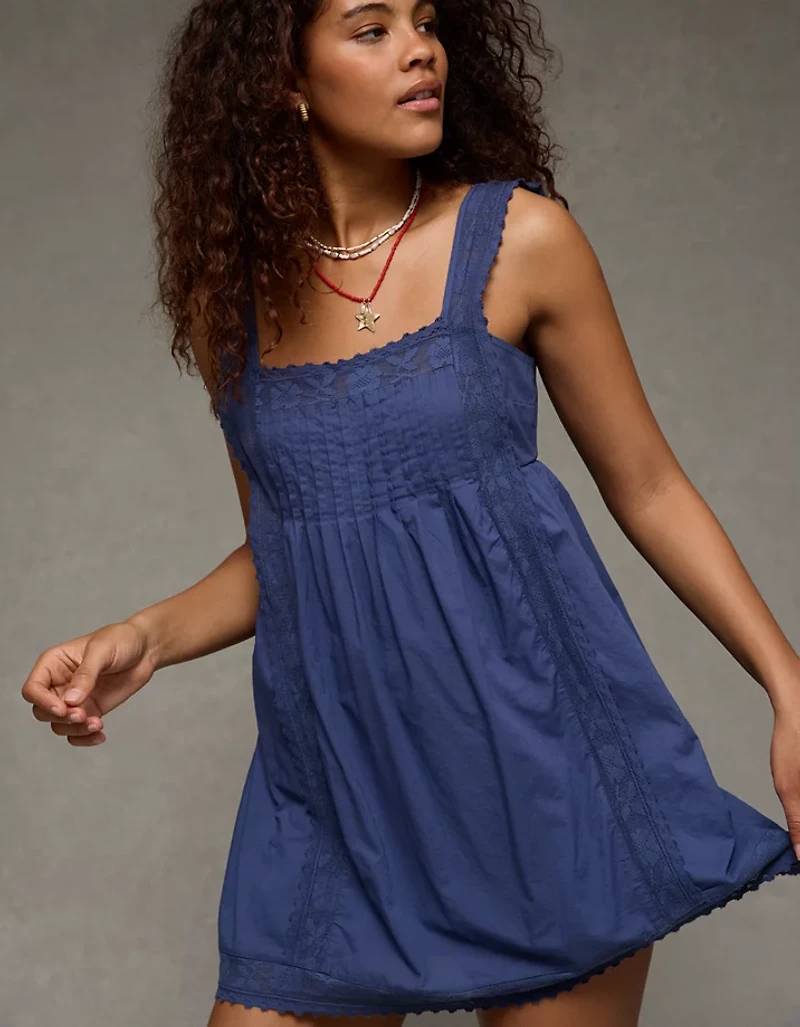 AE Square Neck Lace-Trim Mini Dress
