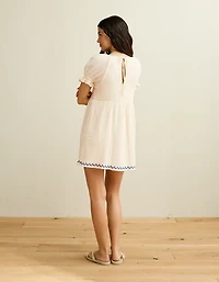 AE Embroidered Puff-Sleeve Babydoll Mini Dress
