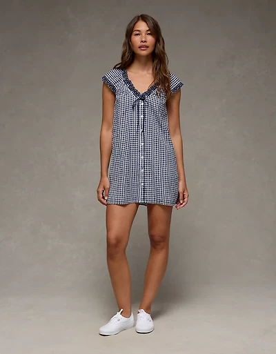 AE V-Neck Ruffled Button-Up Mini Dress
