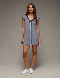 AE V-Neck Ruffled Button-Up Mini Dress