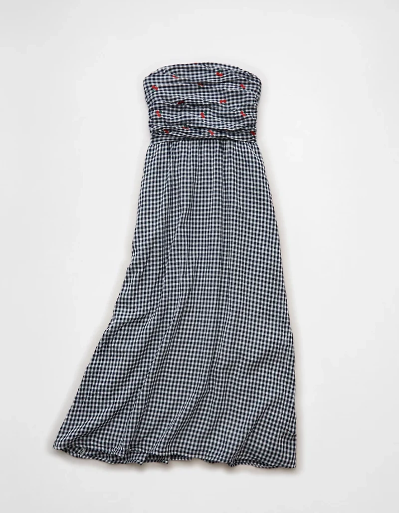 AE Strapless Smocked Embroidered Midi Dress
