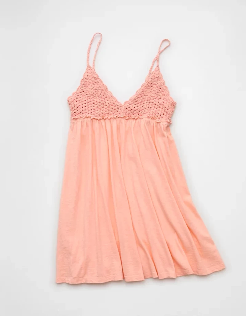 AE Sunchaser Babydoll Crochet Mini Dress