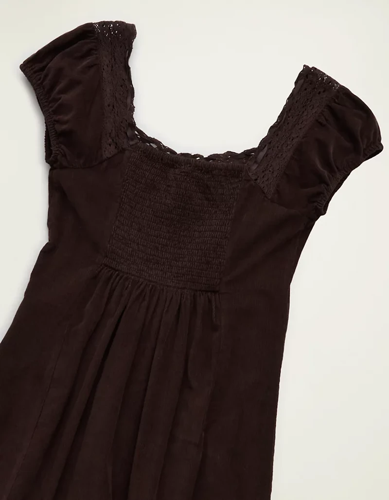 AE Corduroy Tie-Front Lace Mini Dress