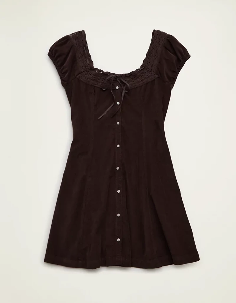 AE Corduroy Tie-Front Lace Mini Dress