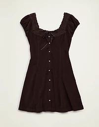 AE Corduroy Tie-Front Lace Mini Dress