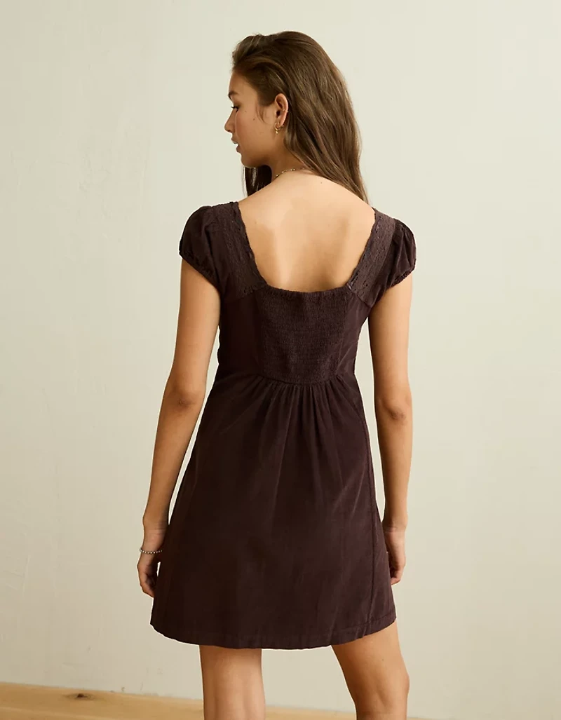 AE Corduroy Tie-Front Lace Mini Dress