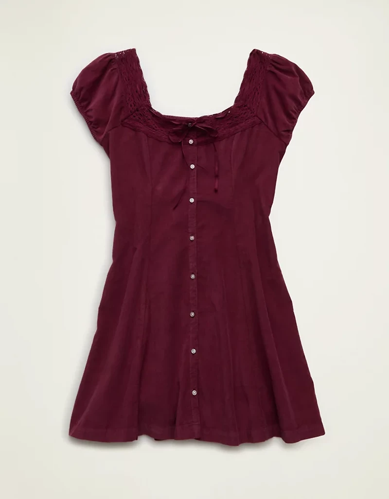 Minirobe en velours côtelé nouée à l’avant avec dentelle AE