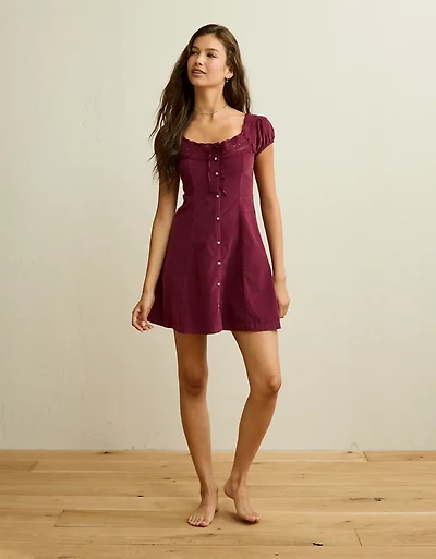 Minirobe en velours côtelé nouée à l’avant avec dentelle AE