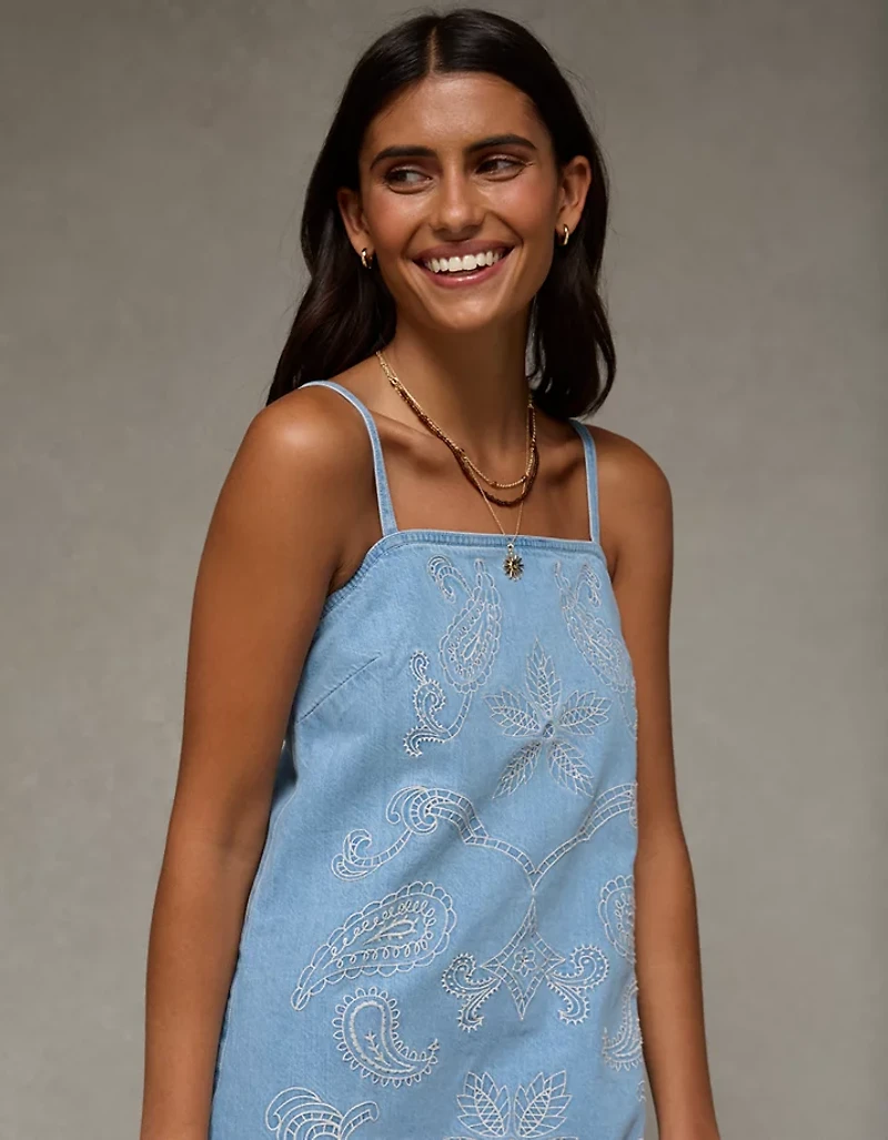 AE Denim Embroidered Mini Dress