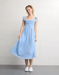 AE Flutter Sleeve Tie-Front Midi Dress