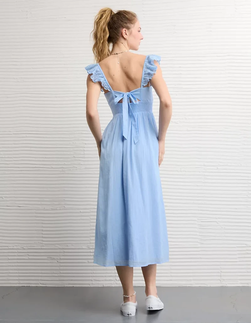 AE Flutter Sleeve Tie-Front Midi Dress