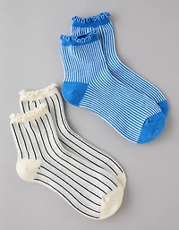 AE Striped Ruffle Boyfriend Socks 2-Pack