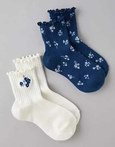 Lot de deux paires de mi-chaussettes courtes à fleurs AE
