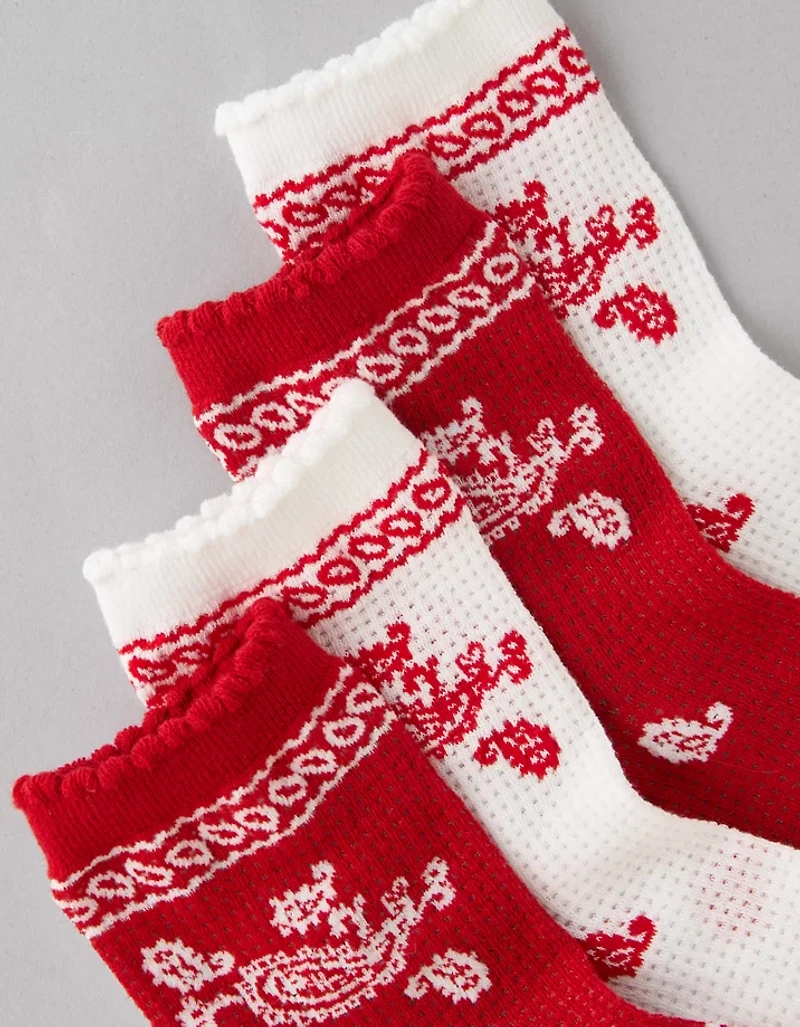 Lot de deux paires de mi-chaussettes courtes à volants bandana AE