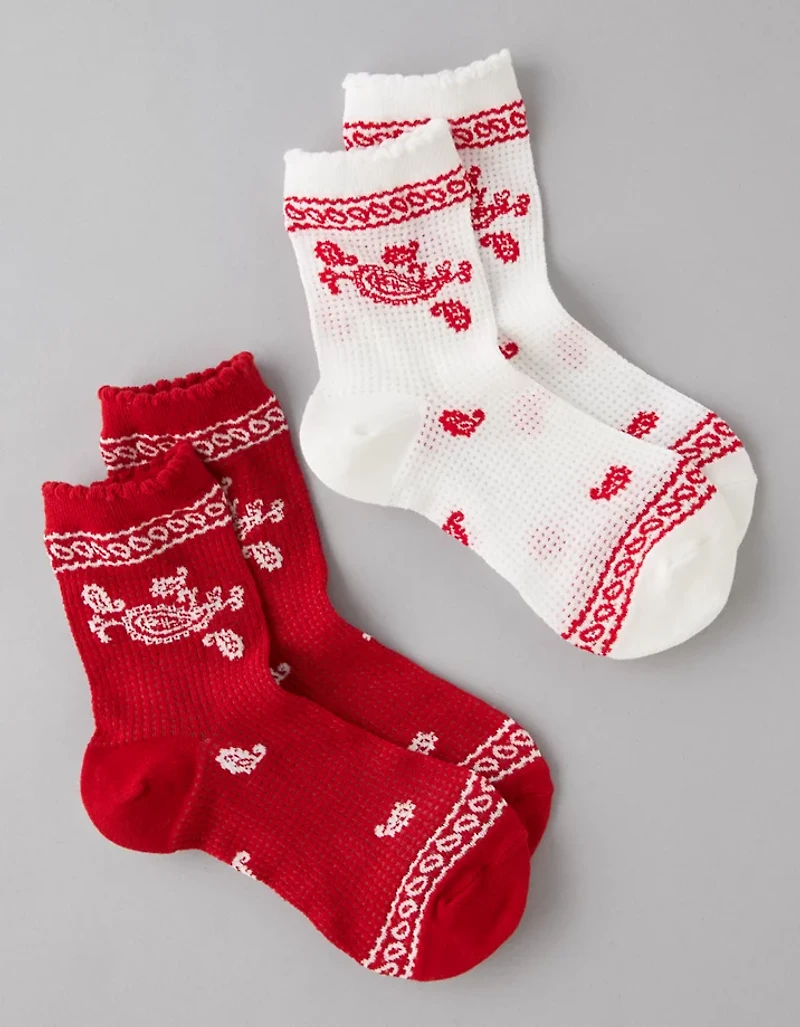 Lot de deux paires de mi-chaussettes courtes à volants bandana AE