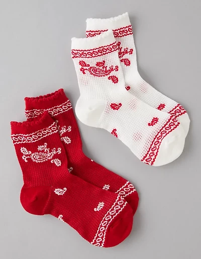 Lot de deux paires de mi-chaussettes courtes à volants bandana AE
