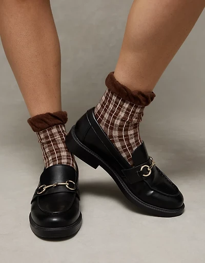 Lot de deux paires de mi-chaussettes courtes à carreaux et volants AE